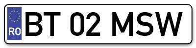 Placuta inmatriculare numar auto  BT-02-MSW, BT 02 MSW, BT02MSW