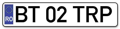 Placuta inmatriculare numar auto  BT-02-TRP, BT 02 TRP, BT02TRP