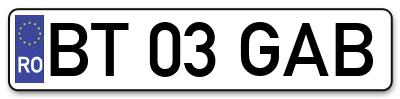 Placuta inmatriculare numar auto  BT-03-GAB, BT 03 GAB, BT03GAB