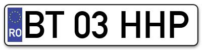 Placuta inmatriculare numar auto  BT-03-HHP, BT 03 HHP, BT03HHP