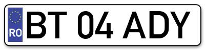 Placuta inmatriculare numar auto  BT-04-ADY, BT 04 ADY, BT04ADY