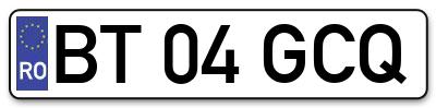 Placuta inmatriculare numar auto  BT-04-GCQ, BT 04 GCQ, BT04GCQ