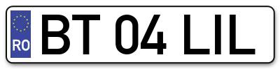 Placuta inmatriculare numar auto  BT-04-LIL, BT 04 LIL, BT04LIL