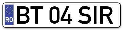 Placuta inmatriculare numar auto  BT-04-SIR, BT 04 SIR, BT04SIR