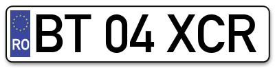 Placuta inmatriculare numar auto  BT-04-XCR, BT 04 XCR, BT04XCR
