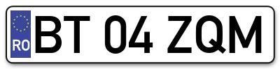 Placuta inmatriculare numar auto  BT-04-ZQM, BT 04 ZQM, BT04ZQM