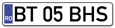 Placuta inmatriculare numar auto  BT-05-BHS, BT 05 BHS, BT05BHS