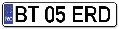 Placuta inmatriculare numar auto  BT-05-ERD, BT 05 ERD, BT05ERD