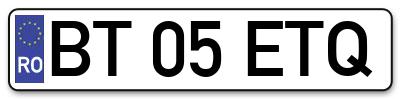 Placuta inmatriculare numar auto  BT-05-ETQ, BT 05 ETQ, BT05ETQ