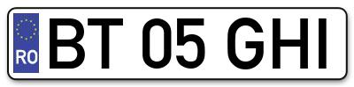 Placuta inmatriculare numar auto  BT-05-GHI, BT 05 GHI, BT05GHI