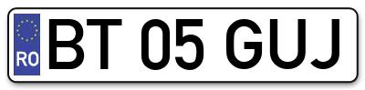 Placuta inmatriculare numar auto  BT-05-GUJ, BT 05 GUJ, BT05GUJ