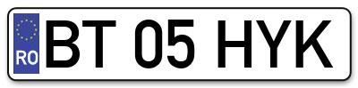 Placuta inmatriculare numar auto  BT-05-HYK, BT 05 HYK, BT05HYK