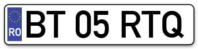 Placuta inmatriculare numar auto  BT-05-RTQ, BT 05 RTQ, BT05RTQ