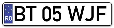 Placuta inmatriculare numar auto  BT-05-WJF, BT 05 WJF, BT05WJF