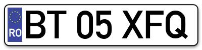 Placuta inmatriculare numar auto  BT-05-XFQ, BT 05 XFQ, BT05XFQ