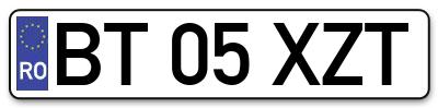 Placuta inmatriculare numar auto  BT-05-XZT, BT 05 XZT, BT05XZT