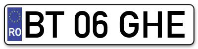 Placuta inmatriculare numar auto  BT-06-GHE, BT 06 GHE, BT06GHE
