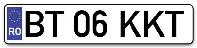 Placuta inmatriculare numar auto  BT-06-KKT, BT 06 KKT, BT06KKT