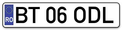 Placuta inmatriculare numar auto  BT-06-ODL, BT 06 ODL, BT06ODL