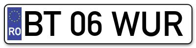 Placuta inmatriculare numar auto  BT-06-WUR, BT 06 WUR, BT06WUR