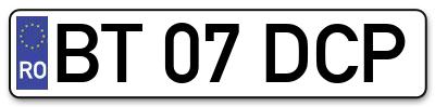 Placuta inmatriculare numar auto  BT-07-DCP, BT 07 DCP, BT07DCP