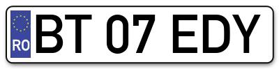 Placuta inmatriculare numar auto  BT-07-EDY, BT 07 EDY, BT07EDY
