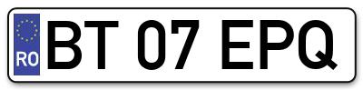 Placuta inmatriculare numar auto  BT-07-EPQ, BT 07 EPQ, BT07EPQ
