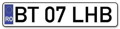 Placuta inmatriculare numar auto  BT-07-LHB, BT 07 LHB, BT07LHB