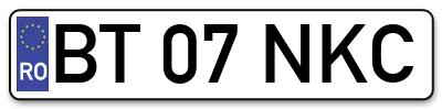 Placuta inmatriculare numar auto  BT-07-NKC, BT 07 NKC, BT07NKC