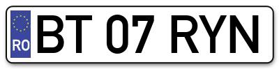 Placuta inmatriculare numar auto  BT-07-RYN, BT 07 RYN, BT07RYN
