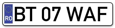 Placuta inmatriculare numar auto  BT-07-WAF, BT 07 WAF, BT07WAF