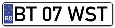 Placuta inmatriculare numar auto  BT-07-WST, BT 07 WST, BT07WST