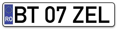 Placuta inmatriculare numar auto  BT-07-ZEL, BT 07 ZEL, BT07ZEL
