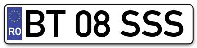 Placuta inmatriculare numar auto  BT-08-SSS, BT 08 SSS, BT08SSS