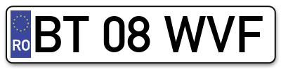 Placuta inmatriculare numar auto  BT-08-WVF, BT 08 WVF, BT08WVF