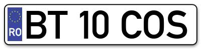 Placuta inmatriculare numar auto  BT-10-COS, BT 10 COS, BT10COS