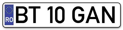 Placuta inmatriculare numar auto  BT-10-GAN, BT 10 GAN, BT10GAN