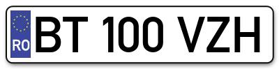 Placuta inmatriculare numar auto  BT-100-VZH, BT 100 VZH, BT100VZH