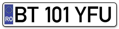 Placuta inmatriculare numar auto  BT-101-YFU, BT 101 YFU, BT101YFU
