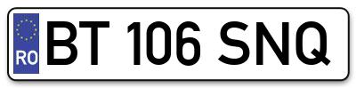 Placuta inmatriculare numar auto  BT-106-SNQ, BT 106 SNQ, BT106SNQ
