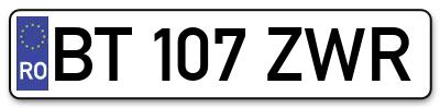 Placuta inmatriculare numar auto  BT-107-ZWR, BT 107 ZWR, BT107ZWR