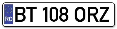 Placuta inmatriculare numar auto  BT-108-ORZ, BT 108 ORZ, BT108ORZ