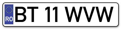 Placuta inmatriculare numar auto  BT-11-WVW, BT 11 WVW, BT11WVW
