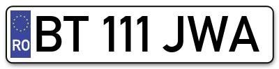 Placuta inmatriculare numar auto  BT-111-JWA, BT 111 JWA, BT111JWA
