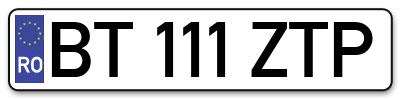 Placuta inmatriculare numar auto  BT-111-ZTP, BT 111 ZTP, BT111ZTP