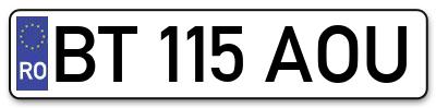 Placuta inmatriculare numar auto  BT-115-AOU, BT 115 AOU, BT115AOU