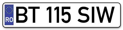 Placuta inmatriculare numar auto  BT-115-SIW, BT 115 SIW, BT115SIW