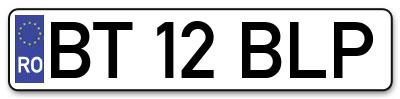 Placuta inmatriculare numar auto  BT-12-BLP, BT 12 BLP, BT12BLP