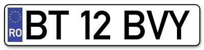Placuta inmatriculare numar auto  BT-12-BVY, BT 12 BVY, BT12BVY