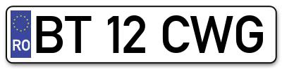 Placuta inmatriculare numar auto  BT-12-CWG, BT 12 CWG, BT12CWG